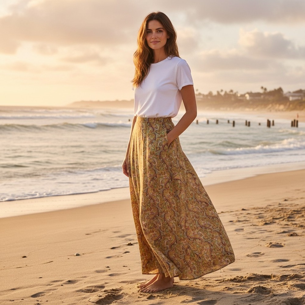 Johnny Was Paisley Maxi Skirt Boho Y2K Lettuce Hem Lined Small Bl Label